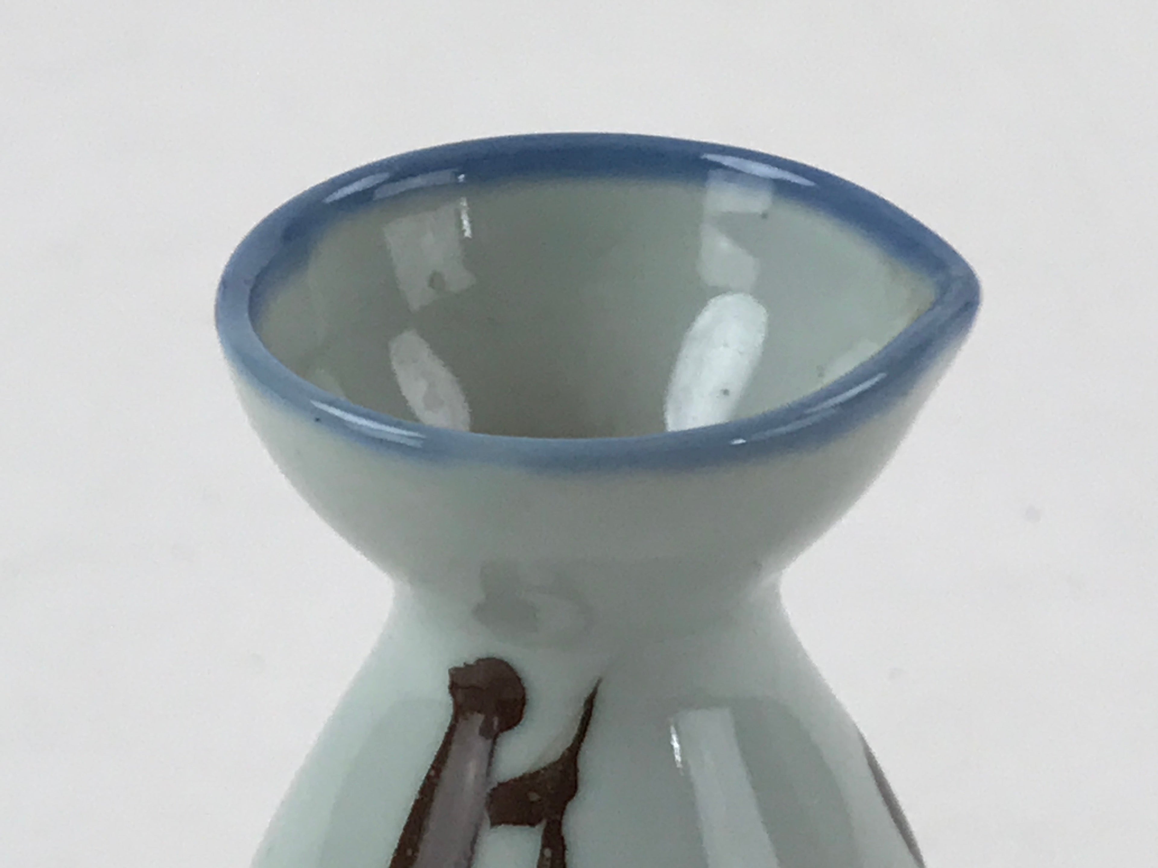Japanese Ceramic Sake Bottle Tokkuri Ichigo Vtg Gray Brown Ideograms TS569