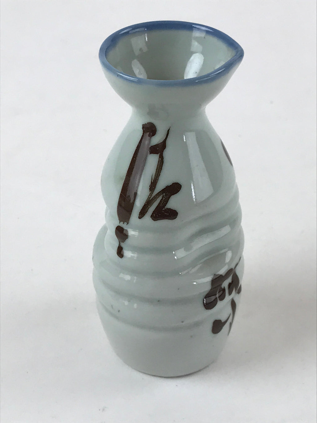 Japanese Ceramic Sake Bottle Tokkuri Ichigo Vtg Gray Brown Ideograms TS569