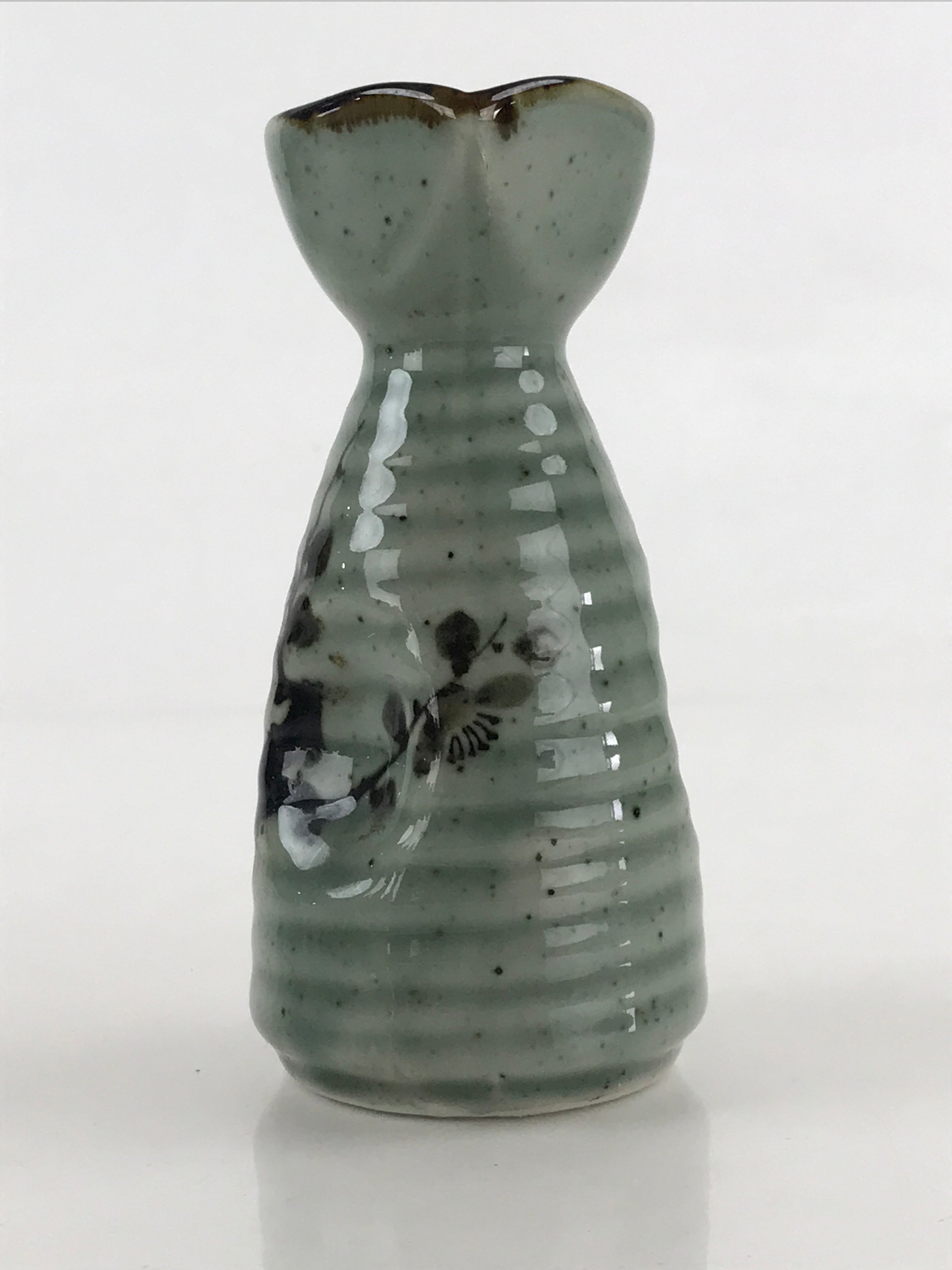 Japanese Ceramic Sake Bottle Tokkuri Ichigo Vtg Gray Plum Blossom Tree TS520