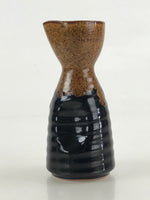 Japanese Ceramic Sake Bottle Tokkuri Ichigo Vtg Pottery Black Brown Glaze TS521