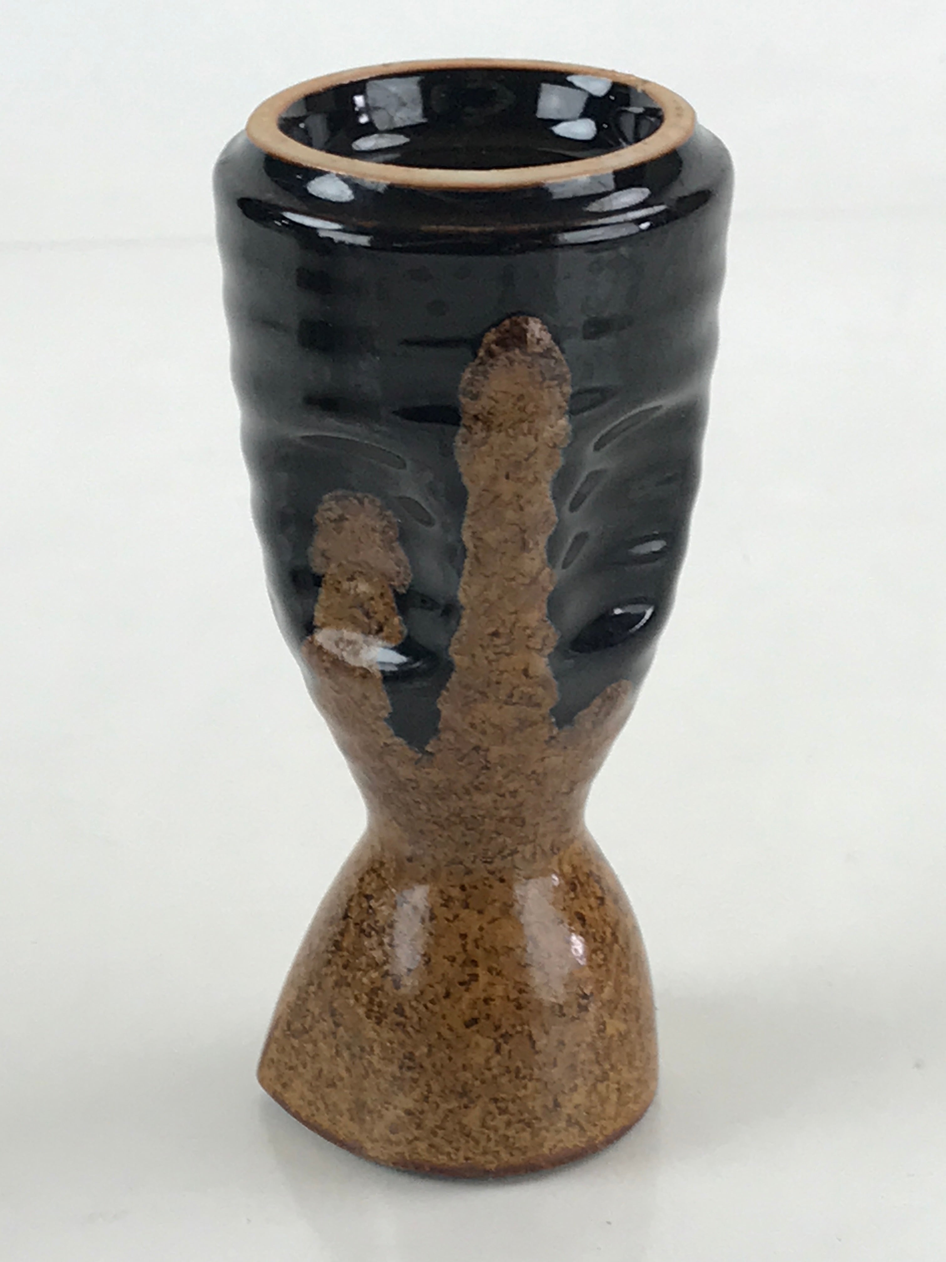 Japanese Ceramic Sake Bottle Tokkuri Ichigo Vtg Pottery Black Brown Glaze TS521