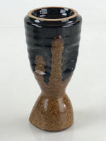 Japanese Ceramic Sake Bottle Tokkuri Ichigo Vtg Pottery Black Brown Glaze TS521