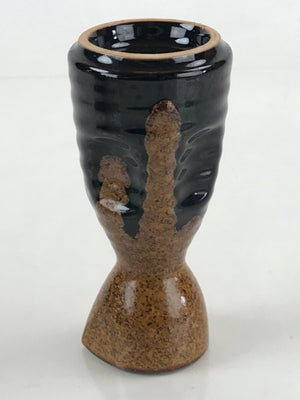 Japanese Ceramic Sake Bottle Tokkuri Ichigo Vtg Pottery Black Brown Glaze TS521