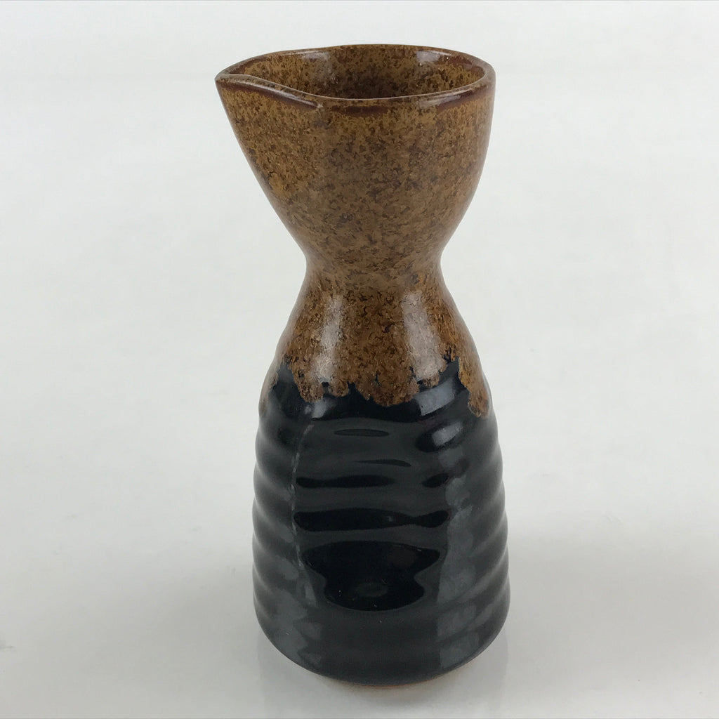 Japanese Ceramic Sake Bottle Tokkuri Ichigo Vtg Pottery Black Brown Glaze TS521