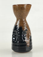 Japanese Ceramic Sake Bottle Tokkuri Ichigo Vtg Pottery Black Brown Glaze TS522