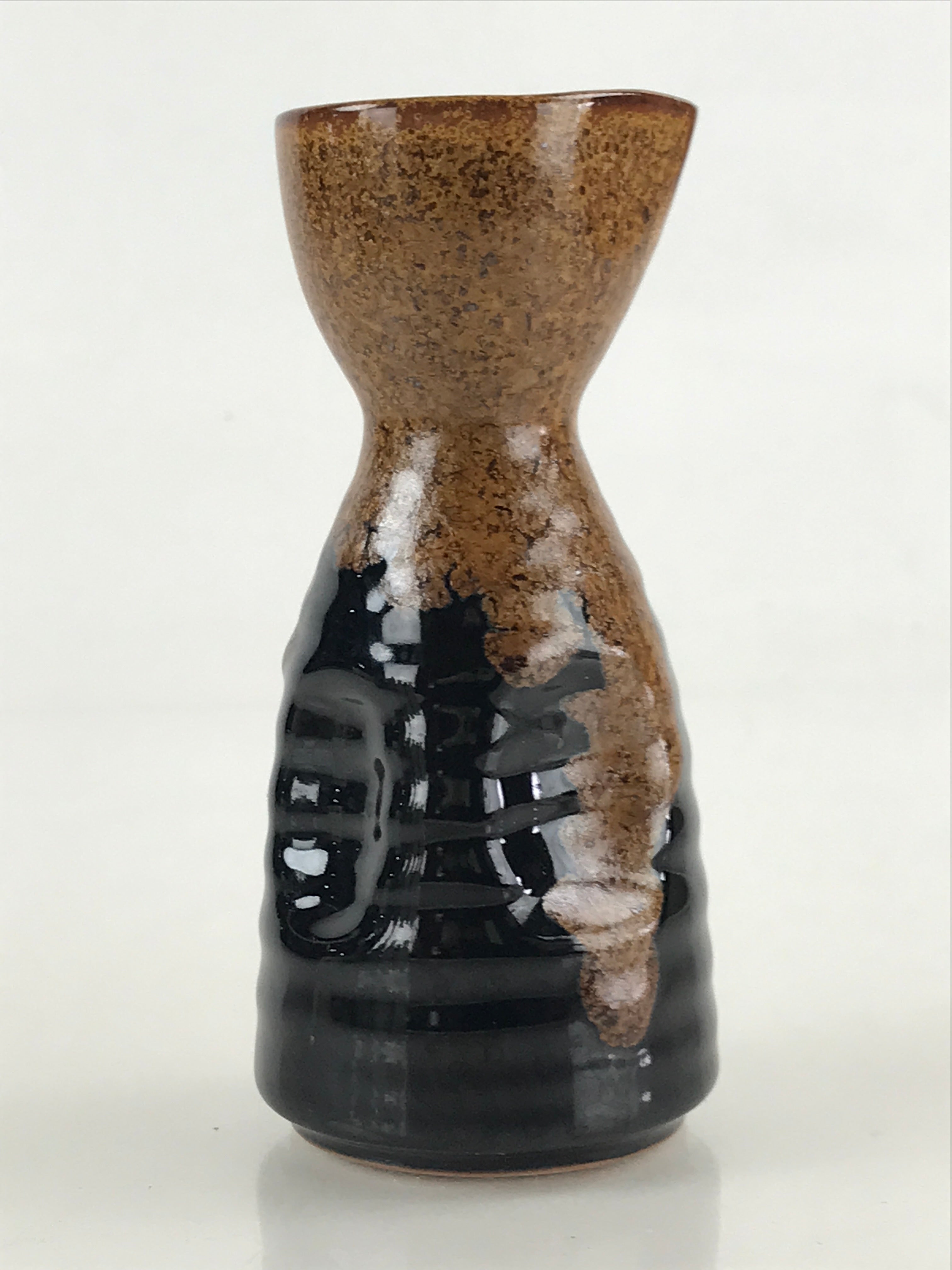 Japanese Ceramic Sake Bottle Tokkuri Ichigo Vtg Pottery Black Brown Glaze TS522