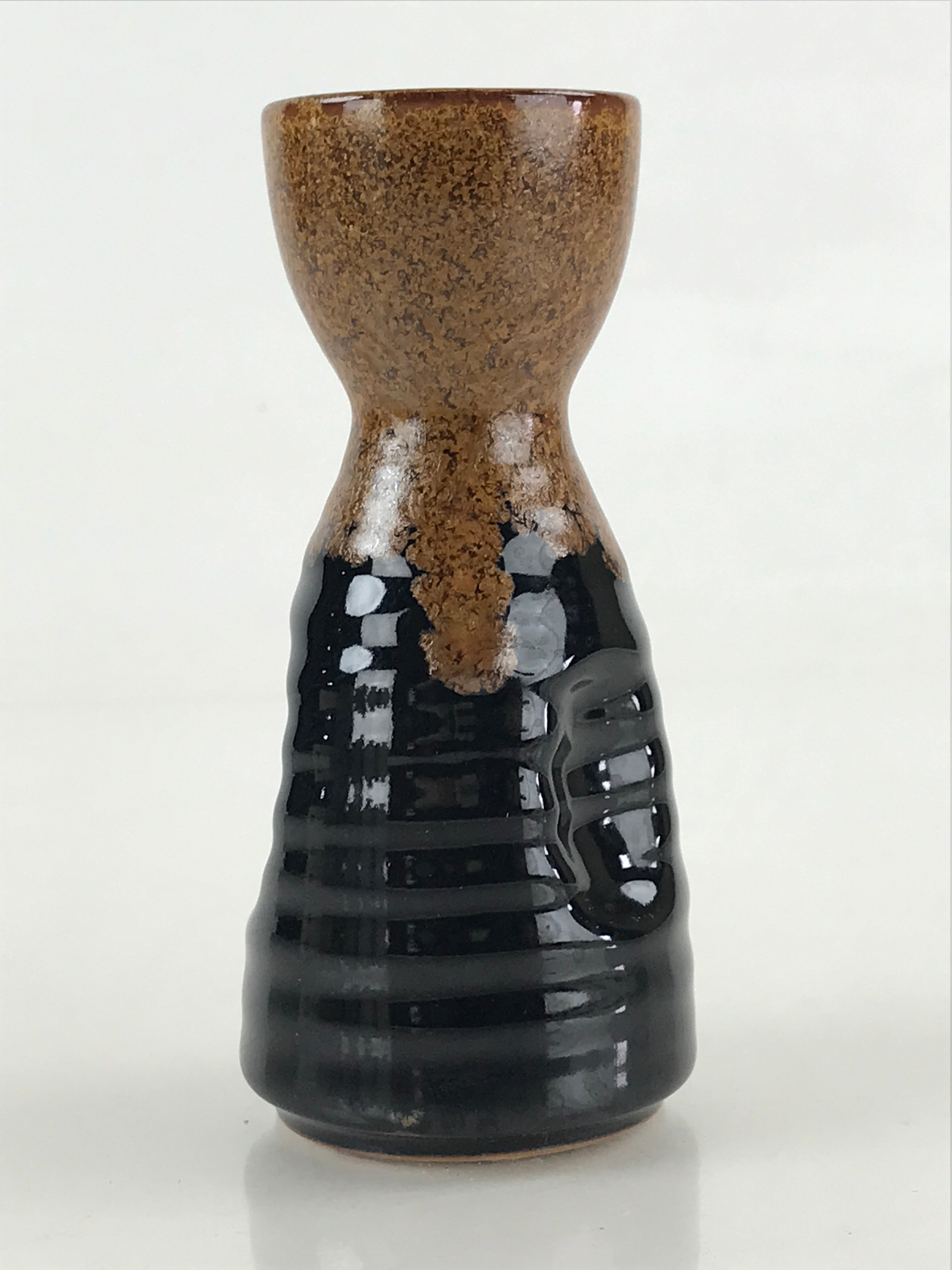 Japanese Ceramic Sake Bottle Tokkuri Ichigo Vtg Pottery Black Brown Glaze TS522