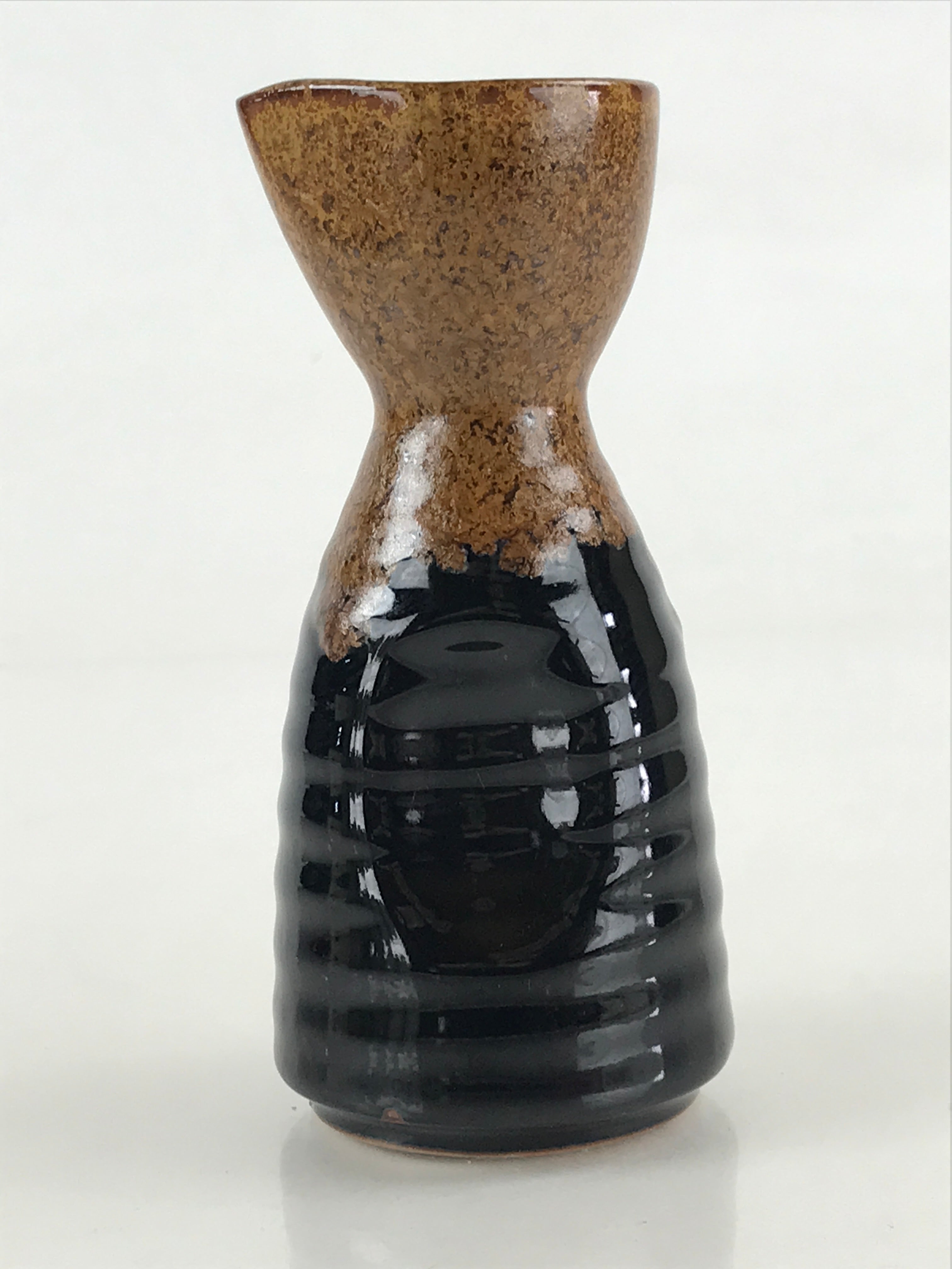 Japanese Ceramic Sake Bottle Tokkuri Ichigo Vtg Pottery Black Brown Glaze TS522
