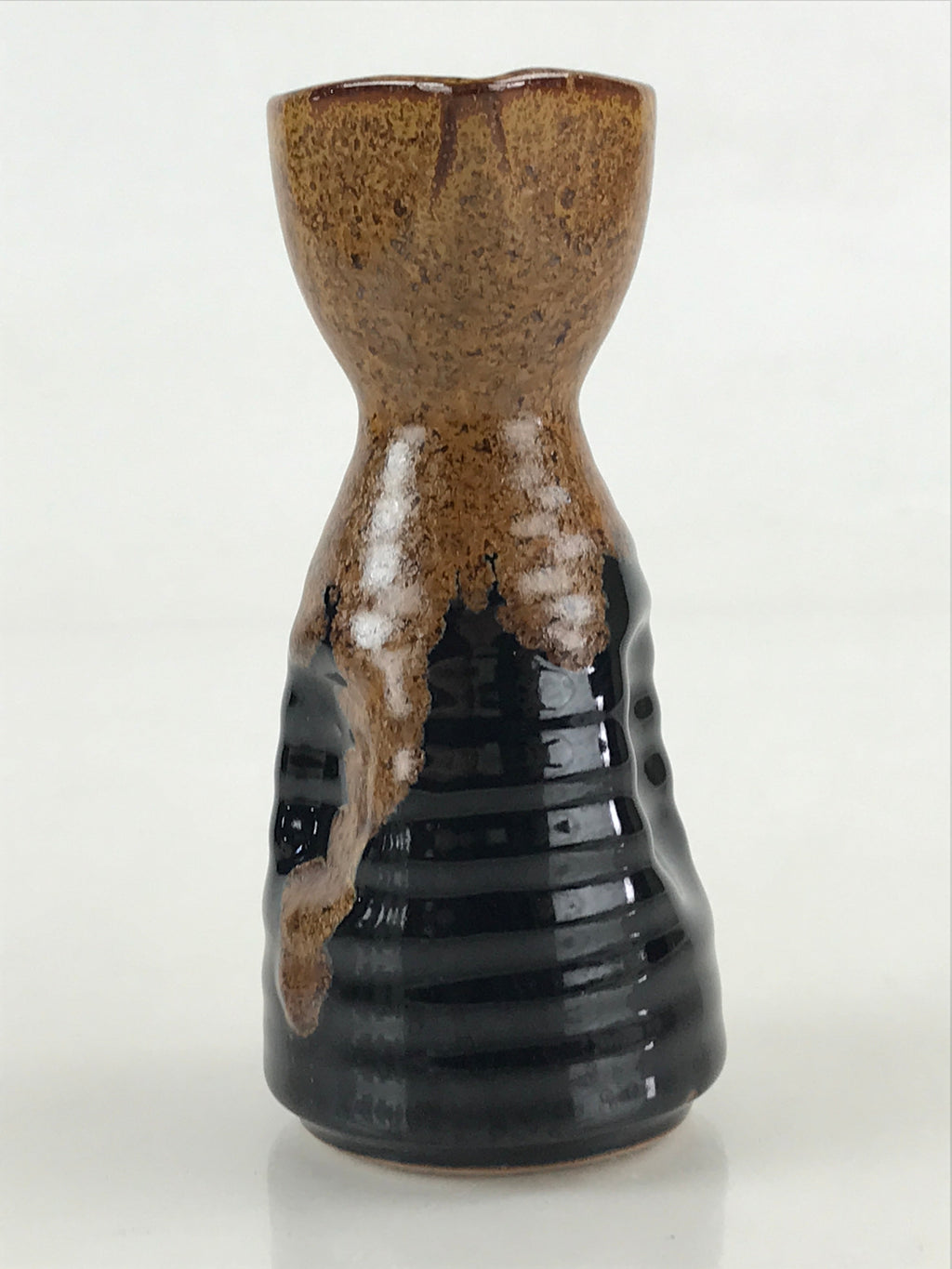 Japanese Ceramic Sake Bottle Tokkuri Ichigo Vtg Pottery Black Brown Glaze TS522