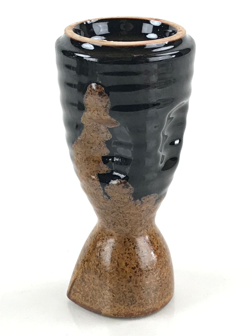 Japanese Ceramic Sake Bottle Tokkuri Ichigo Vtg Pottery Black Brown Glaze TS522