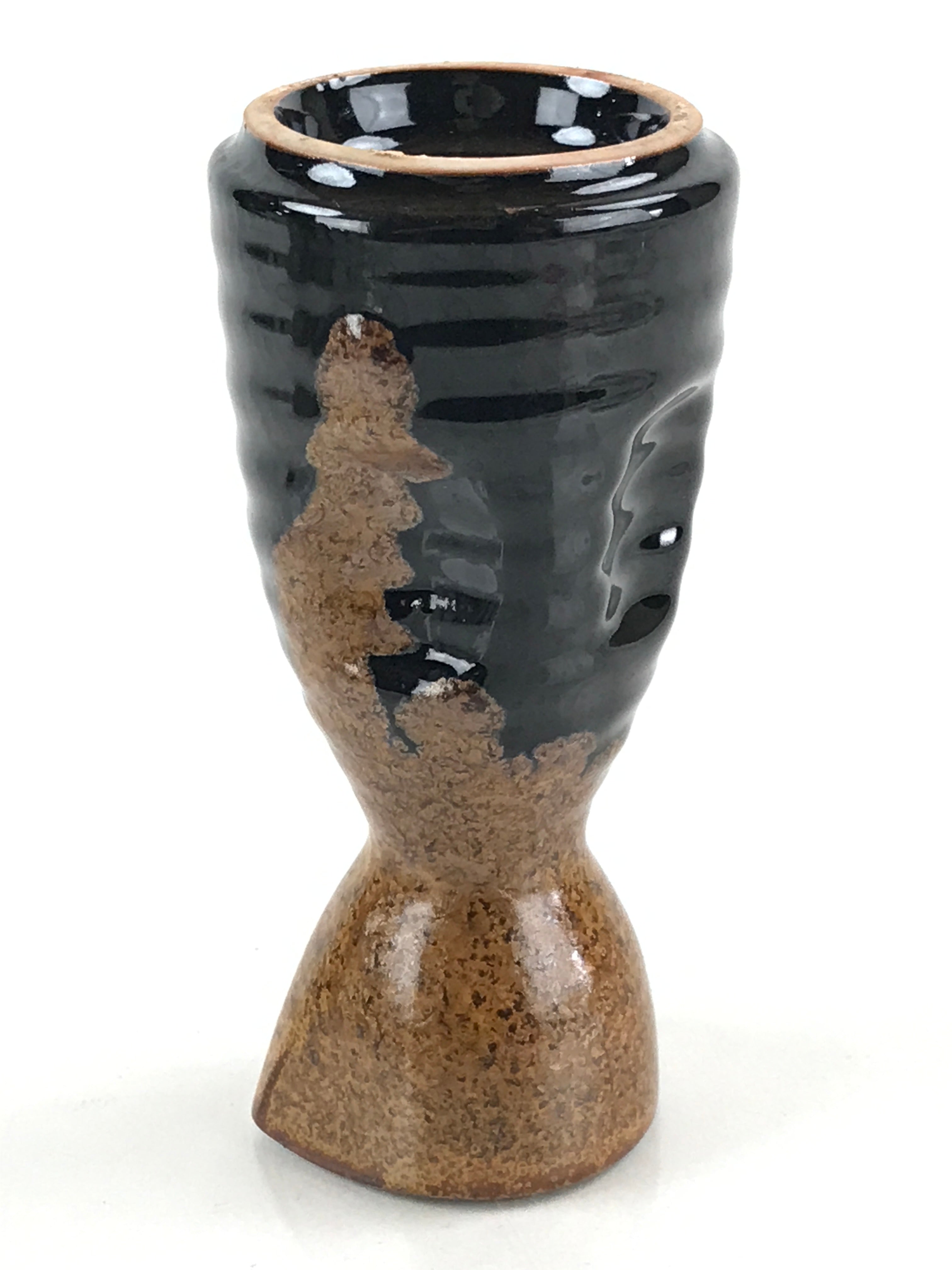 Japanese Ceramic Sake Bottle Tokkuri Ichigo Vtg Pottery Black Brown Glaze TS522