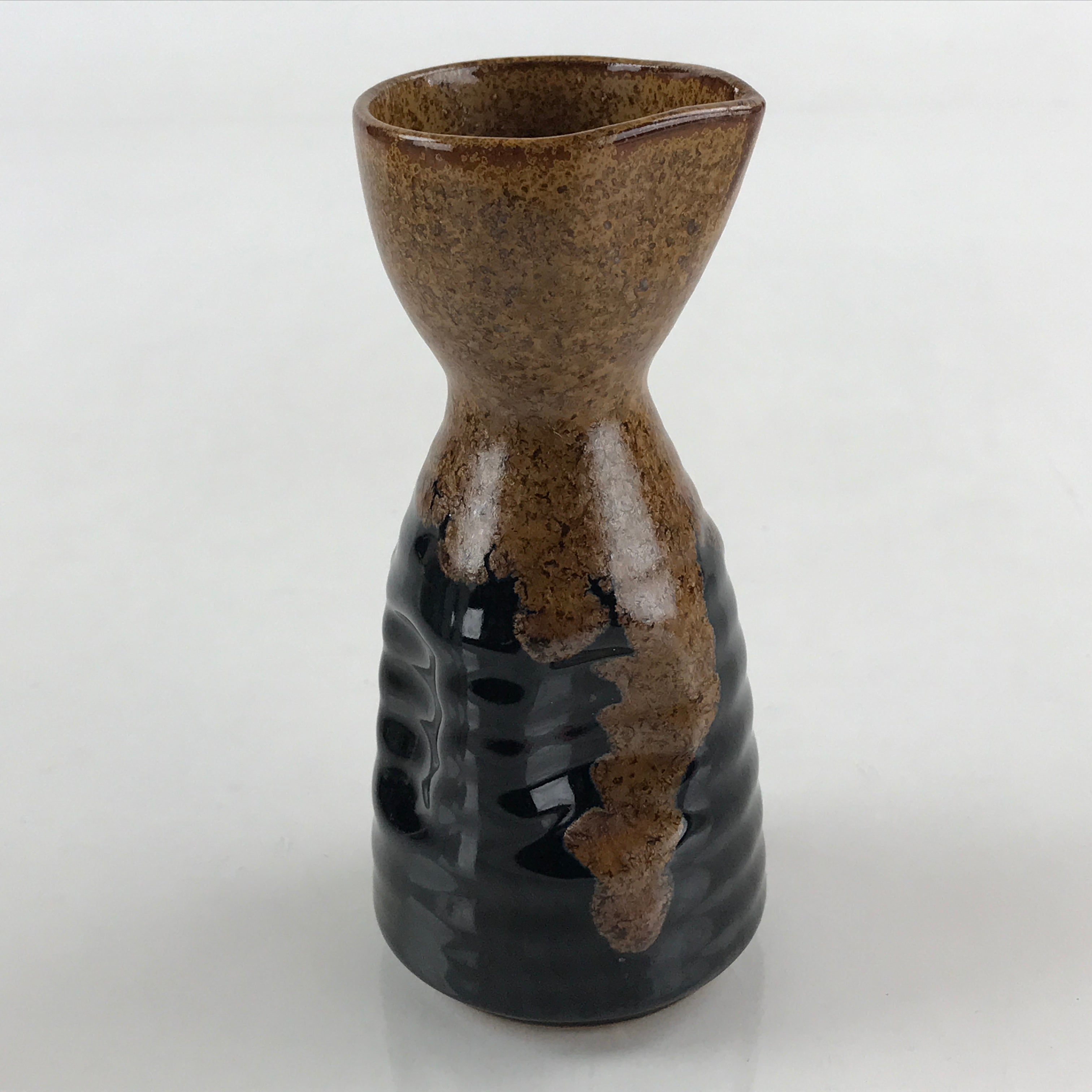 Japanese Ceramic Sake Bottle Tokkuri Ichigo Vtg Pottery Black Brown Glaze TS522