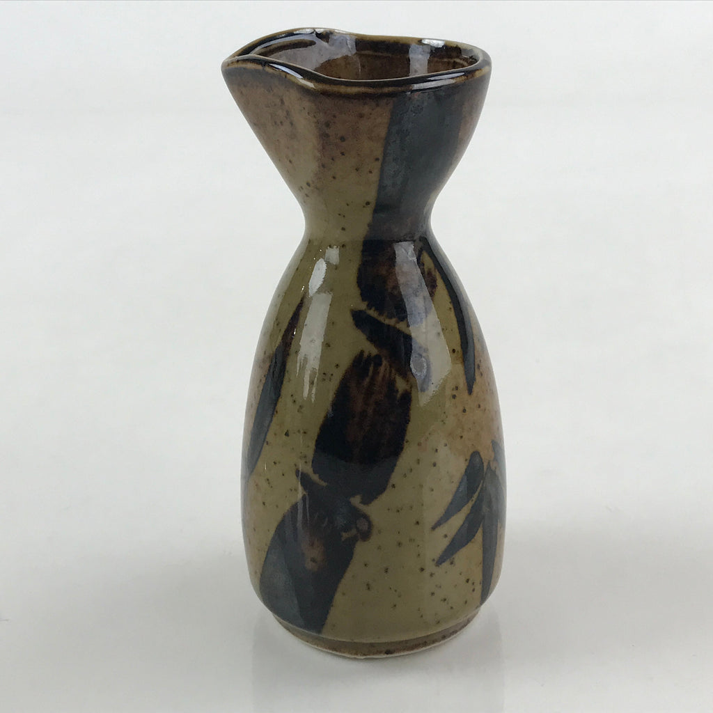 Japanese Ceramic Sake Bottle Tokkuri Ichigo Vtg Pottery Brown Bamboo TS524