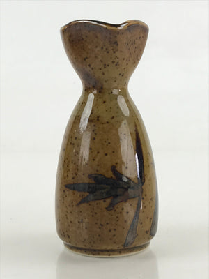 Japanese Ceramic Sake Bottle Tokkuri Ichigo Vtg Pottery Brown Bamboo TS525