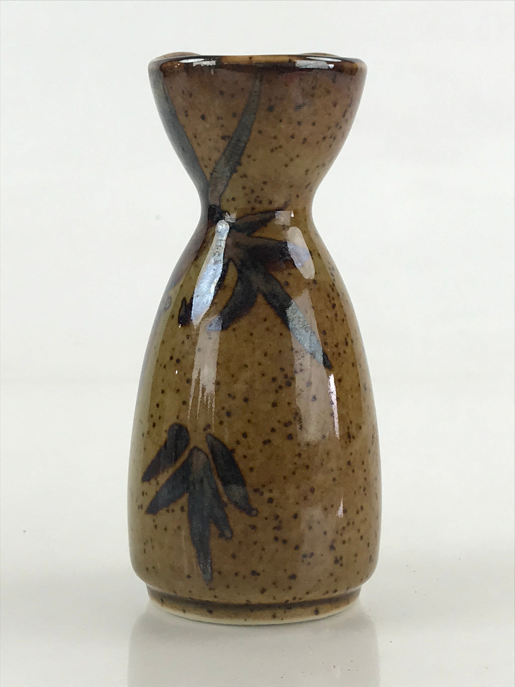 Japanese Ceramic Sake Bottle Tokkuri Ichigo Vtg Pottery Brown Bamboo TS525