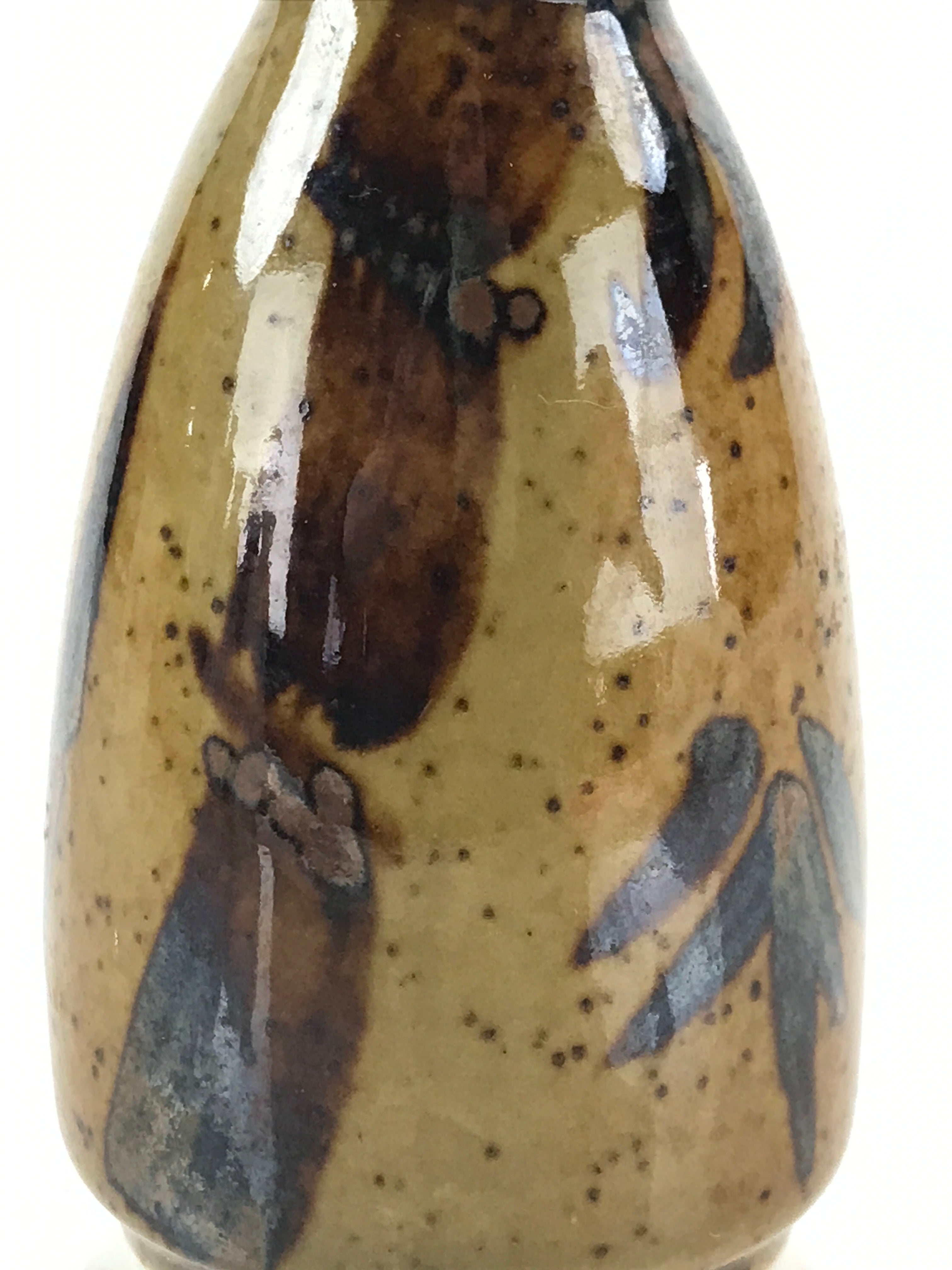 Japanese Ceramic Sake Bottle Tokkuri Ichigo Vtg Pottery Brown Bamboo TS525