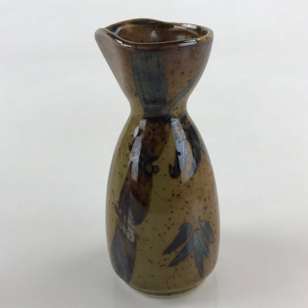 Japanese Ceramic Sake Bottle Tokkuri Ichigo Vtg Pottery Brown Bamboo TS525