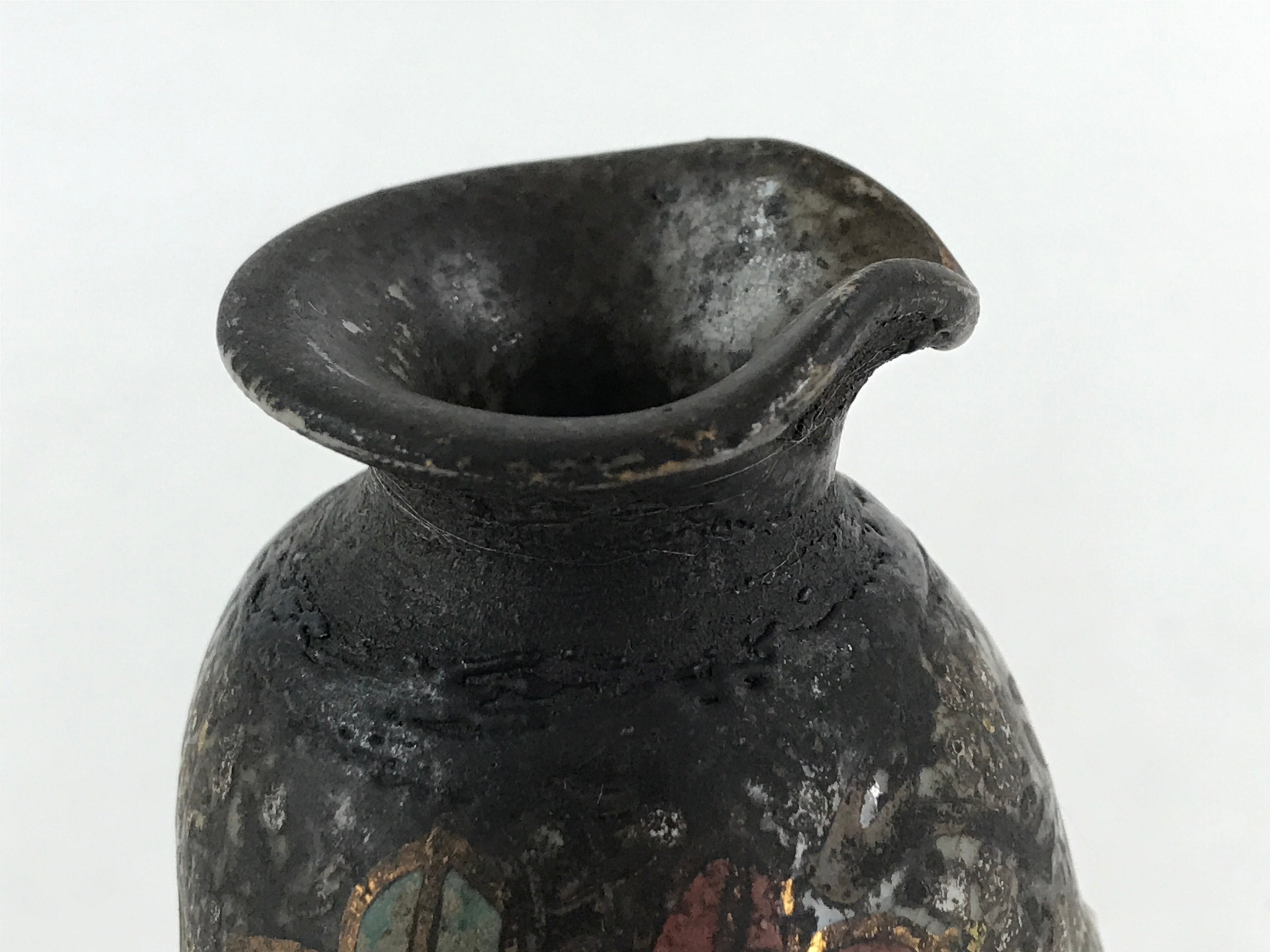 Japanese Ceramic Sake Bottle Tokkuri Ichigo Vtg Pottery Brown Mojimi Leaf TS531