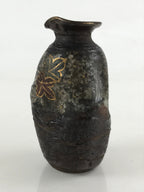 Japanese Ceramic Sake Bottle Tokkuri Ichigo Vtg Pottery Brown Mojimi Leaf TS531