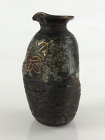 Japanese Ceramic Sake Bottle Tokkuri Ichigo Vtg Pottery Brown Mojimi Leaf TS531