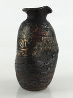 Japanese Ceramic Sake Bottle Tokkuri Ichigo Vtg Pottery Brown Mojimi Leaf TS531