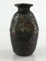 Japanese Ceramic Sake Bottle Tokkuri Ichigo Vtg Pottery Brown Mojimi Leaf TS531