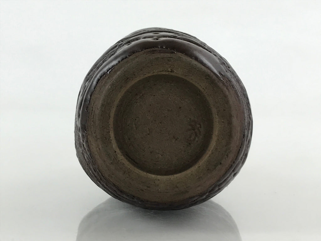 Japanese Ceramic Sake Bottle Tokkuri Ichigo Vtg Pottery Brown Mojimi Leaf TS531