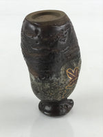 Japanese Ceramic Sake Bottle Tokkuri Ichigo Vtg Pottery Brown Mojimi Leaf TS531
