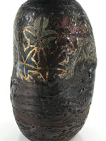 Japanese Ceramic Sake Bottle Tokkuri Ichigo Vtg Pottery Brown Mojimi Leaf TS531