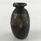 Japanese Ceramic Sake Bottle Tokkuri Ichigo Vtg Pottery Brown Mojimi Leaf TS531