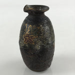 Japanese Ceramic Sake Bottle Tokkuri Ichigo Vtg Pottery Brown Mojimi Leaf TS531