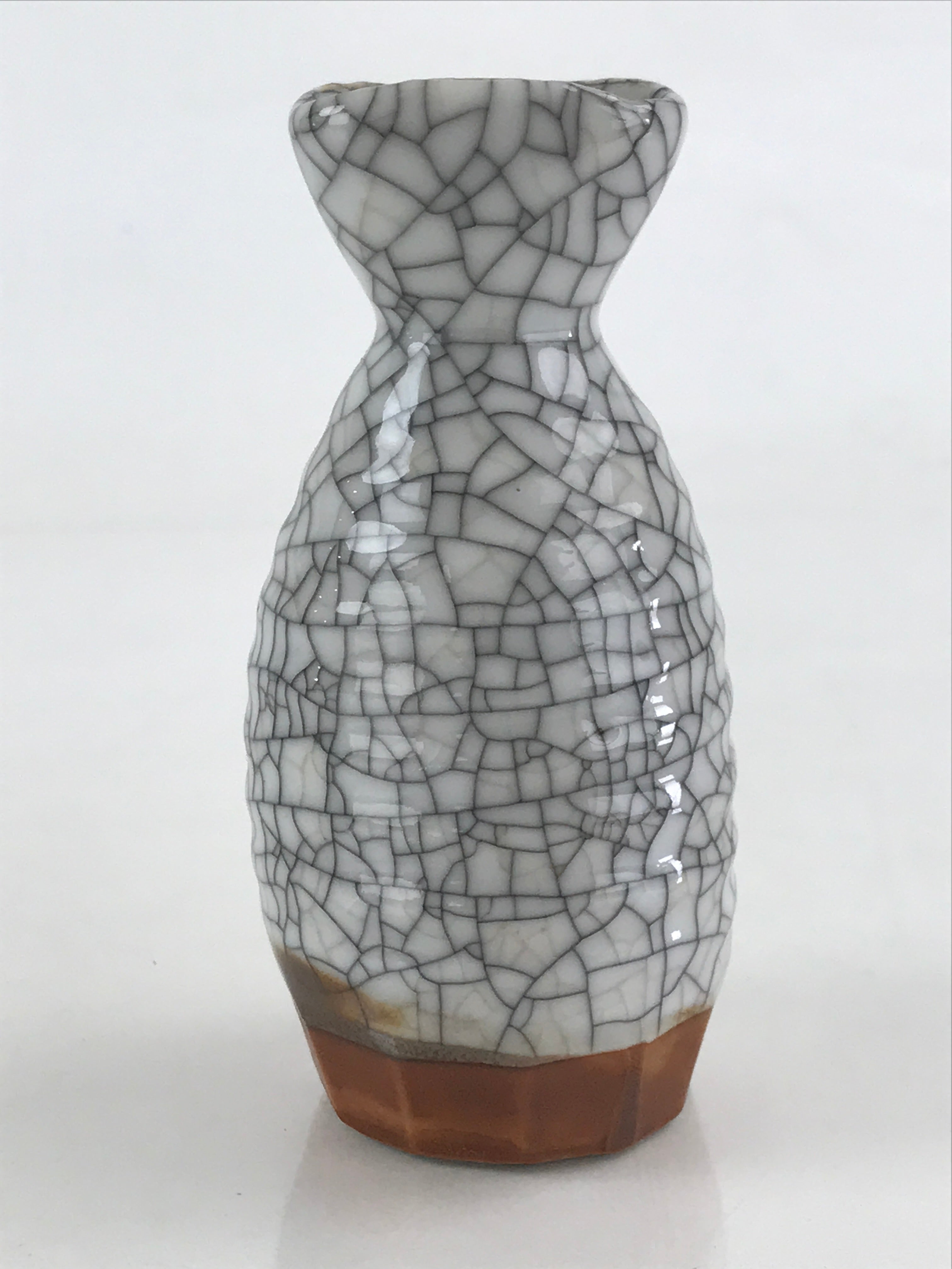 Japanese Ceramic Sake Bottle Tokkuri Ichigo Vtg Pottery Cracked Glaze TS547