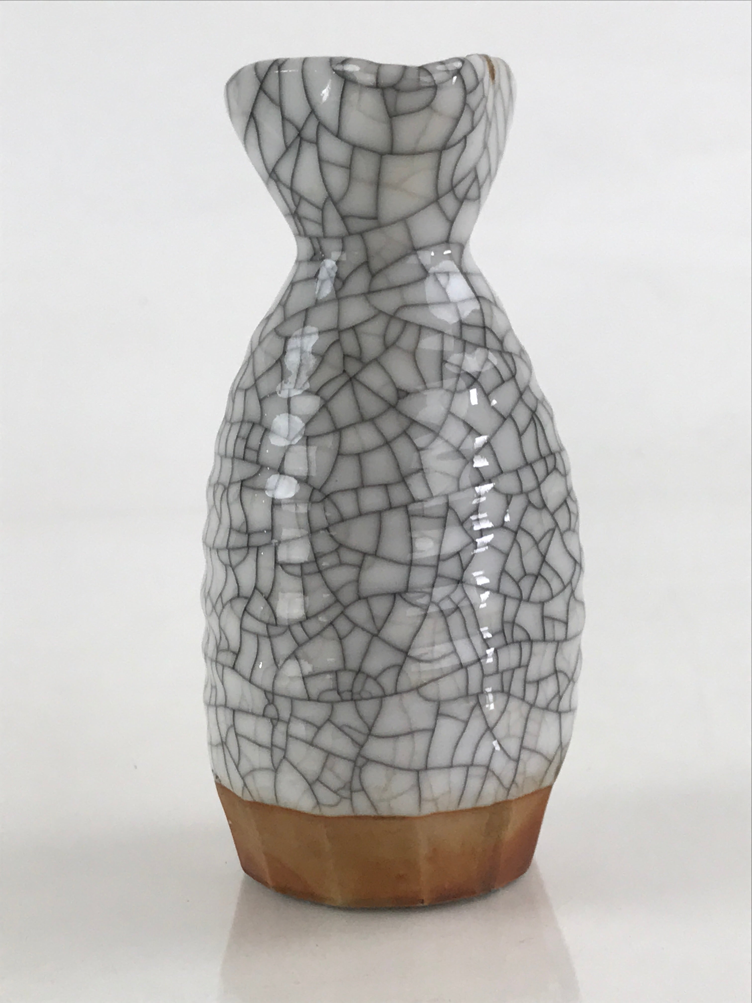 Japanese Ceramic Sake Bottle Tokkuri Ichigo Vtg Pottery Cracked Glaze TS547