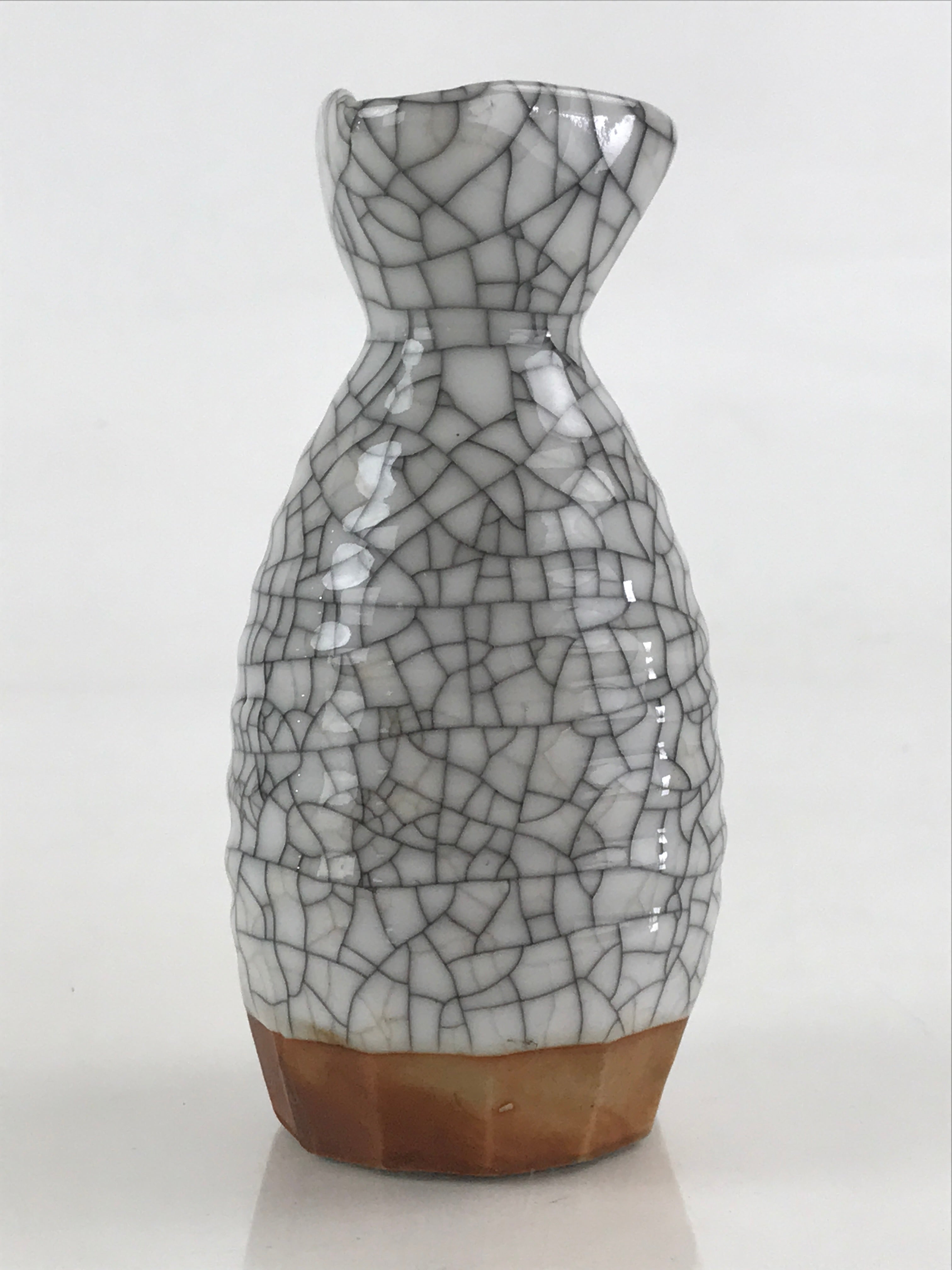 Japanese Ceramic Sake Bottle Tokkuri Ichigo Vtg Pottery Cracked Glaze TS547