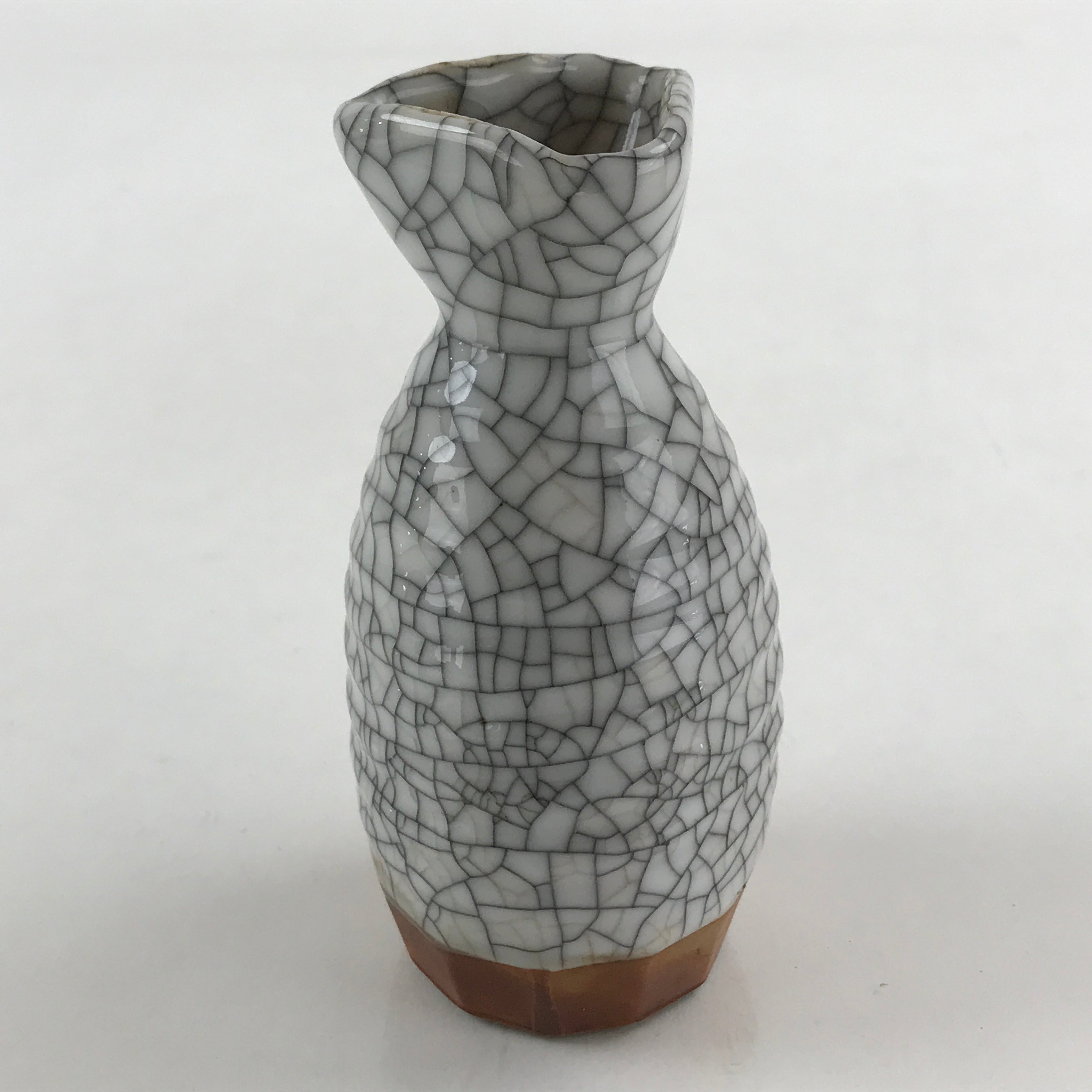 Japanese Ceramic Sake Bottle Tokkuri Ichigo Vtg Pottery Cracked Glaze TS547