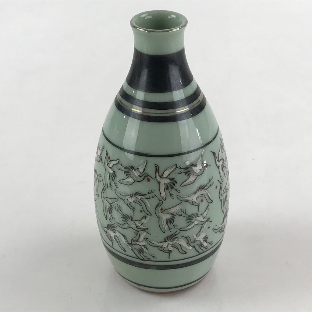 Japanese Ceramic Sake Bottle Tokkuri Ichigo Vtg Pottery Cranes Pattern TS533