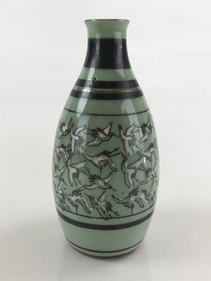 Japanese Ceramic Sake Bottle Tokkuri Ichigo Vtg Pottery Cranes Pattern TS534