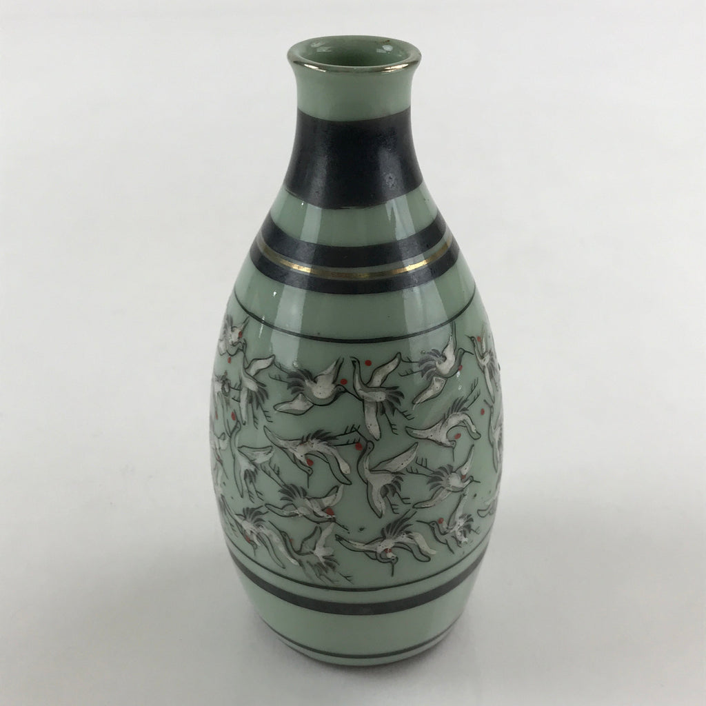 Japanese Ceramic Sake Bottle Tokkuri Ichigo Vtg Pottery Cranes Pattern TS534