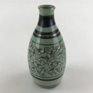 Japanese Ceramic Sake Bottle Tokkuri Ichigo Vtg Pottery Cranes Pattern TS534