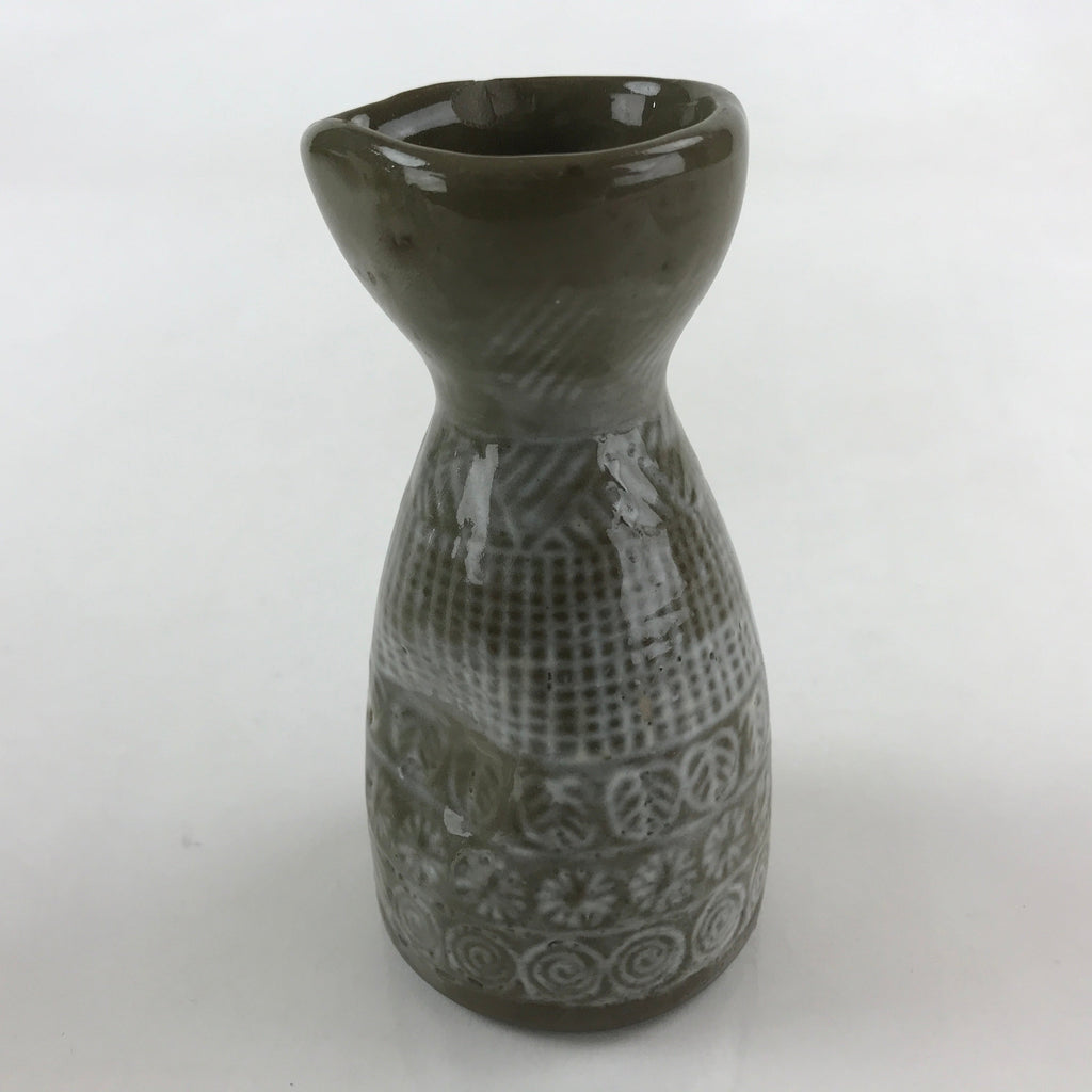 Japanese Ceramic Sake Bottle Tokkuri Ichigo Vtg Pottery Gray Stamp Pattern TS523