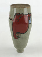 Japanese Ceramic Sake Bottle Tokkuri Ichigo Vtg Pottery Red Daruma Beige TS528