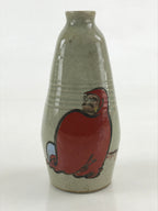 Japanese Ceramic Sake Bottle Tokkuri Ichigo Vtg Pottery Red Daruma Beige TS528