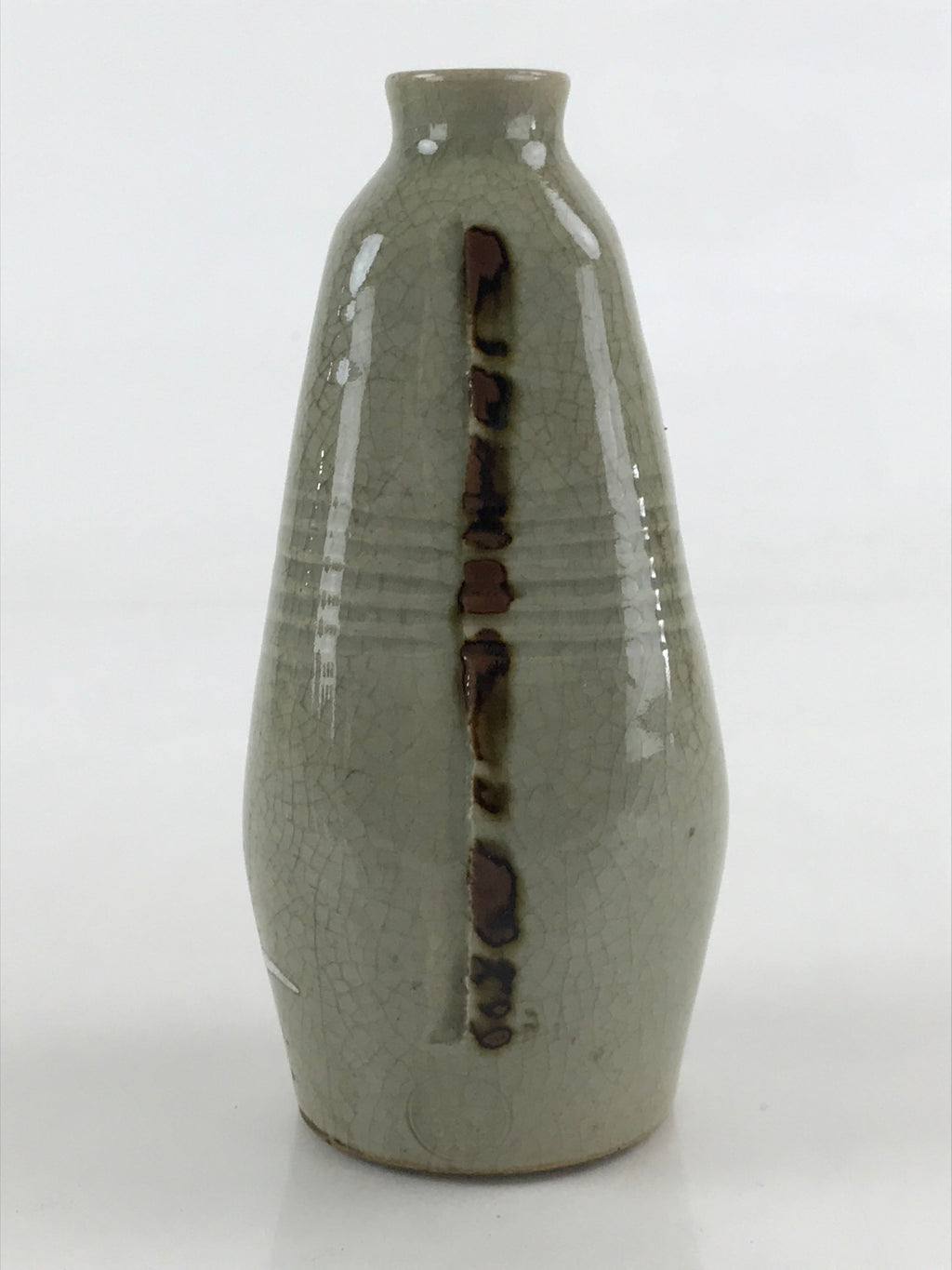 Japanese Ceramic Sake Bottle Tokkuri Ichigo Vtg Pottery Red Daruma Beige TS528