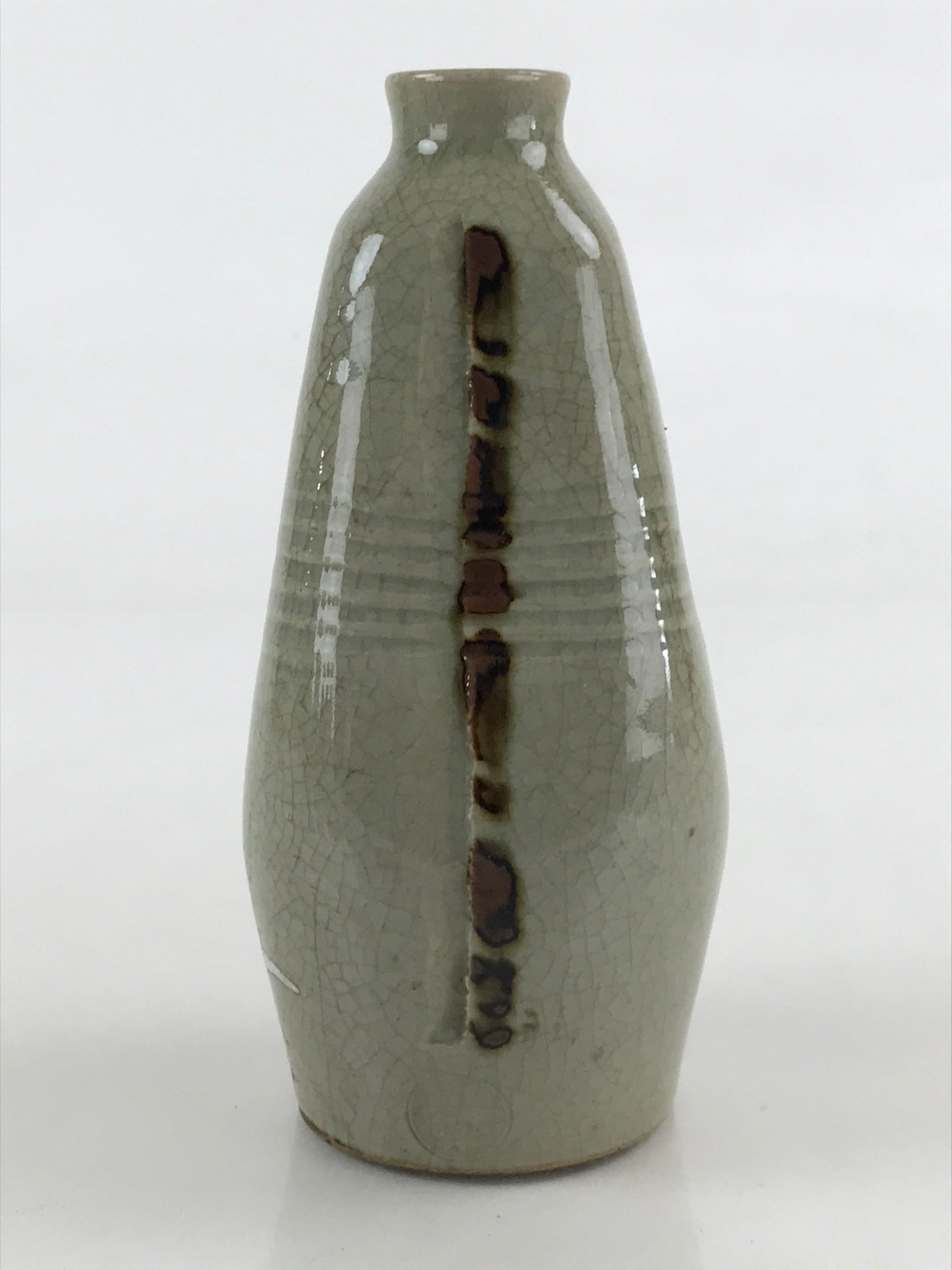 Japanese Ceramic Sake Bottle Tokkuri Ichigo Vtg Pottery Red Daruma Beige TS528