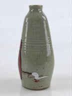 Japanese Ceramic Sake Bottle Tokkuri Ichigo Vtg Pottery Red Daruma Beige TS528