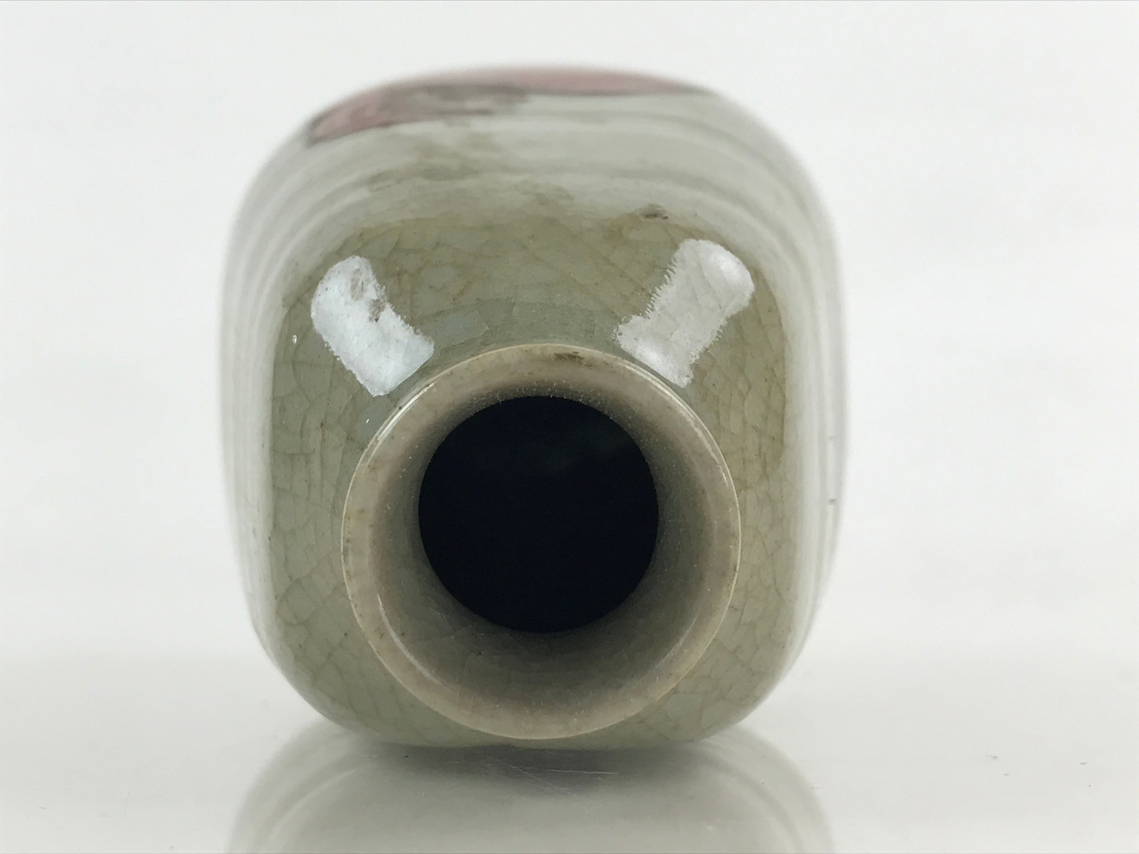 Japanese Ceramic Sake Bottle Tokkuri Ichigo Vtg Pottery Red Daruma Beige TS528