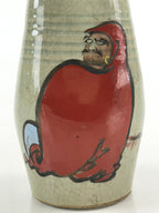 Japanese Ceramic Sake Bottle Tokkuri Ichigo Vtg Pottery Red Daruma Beige TS528