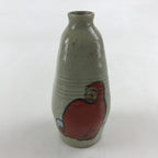 Japanese Ceramic Sake Bottle Tokkuri Ichigo Vtg Pottery Red Daruma Beige TS528