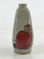 Japanese Ceramic Sake Bottle Tokkuri Ichigo Vtg Pottery Red Daruma Beige TS529