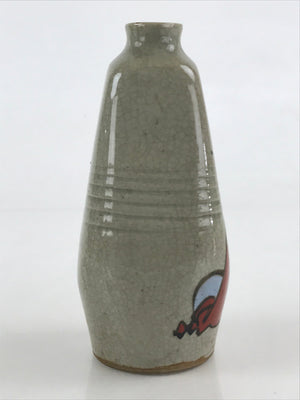 Japanese Ceramic Sake Bottle Tokkuri Ichigo Vtg Pottery Red Daruma Beige TS529